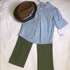 NWT- 4t Button down shirt & pant set- Hat Included